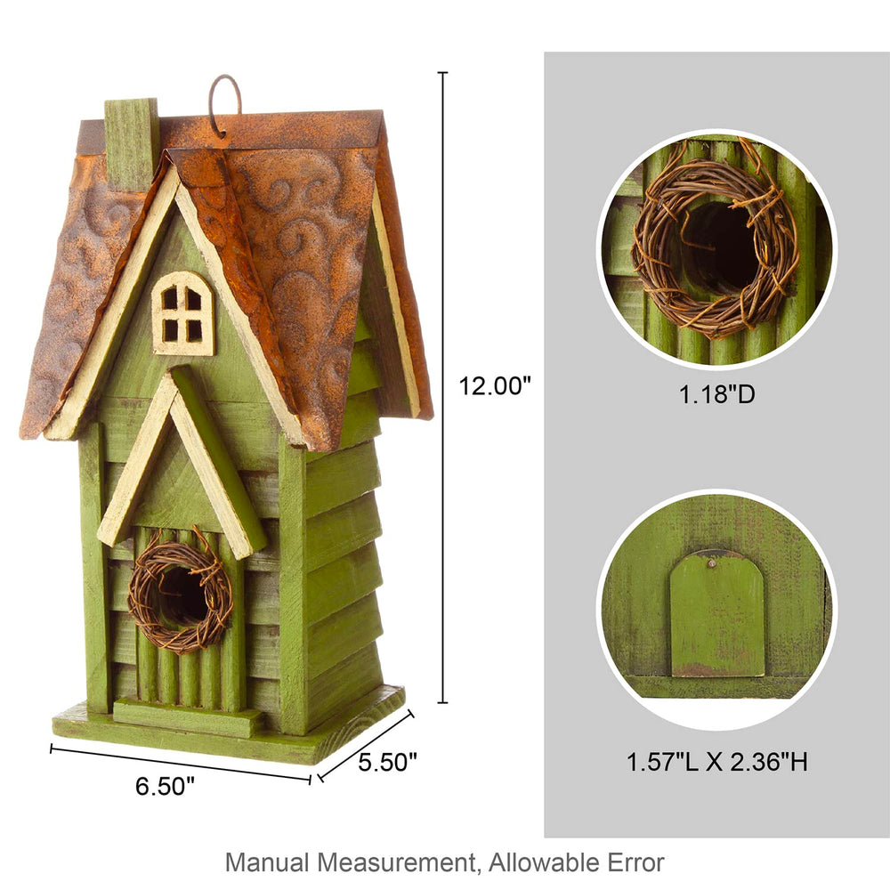 Glitzhome birdhouse hanging in a garden tree