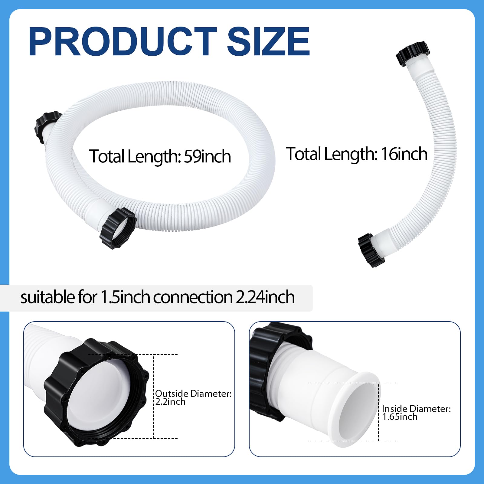 Glooglitter Pool Pump Replacement Hose 16-inch length front view