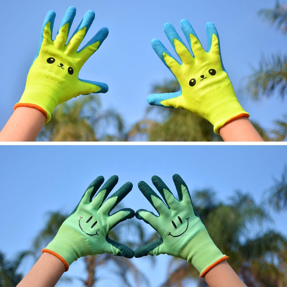 GLOSAV Kids Gardening Gloves displayed on a garden background