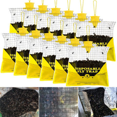 Glovv 12 Pack Outdoor Fly Trap Bags front view with yellow design