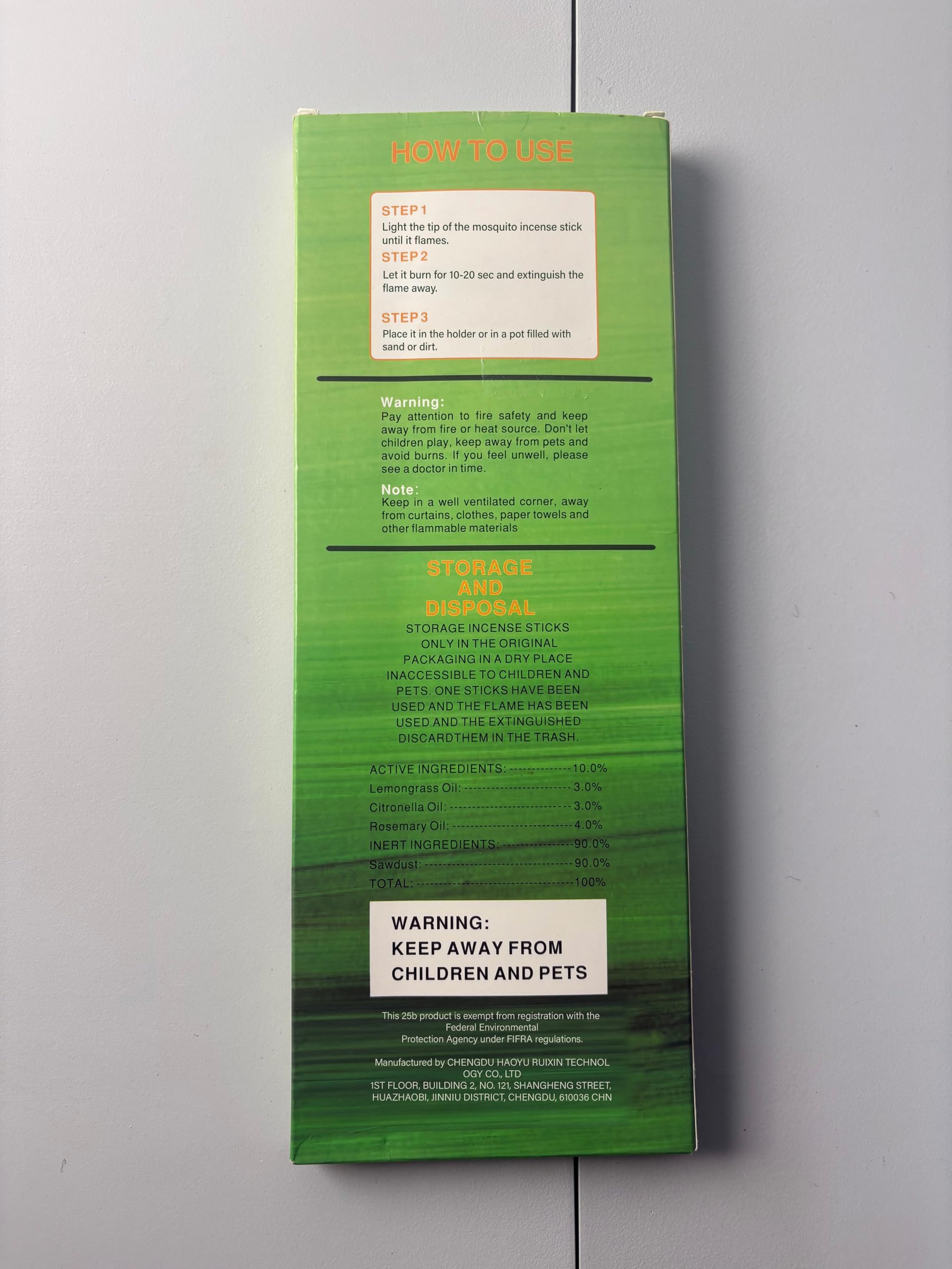Glovv 60P citronella incense sticks showing packaging dimensions