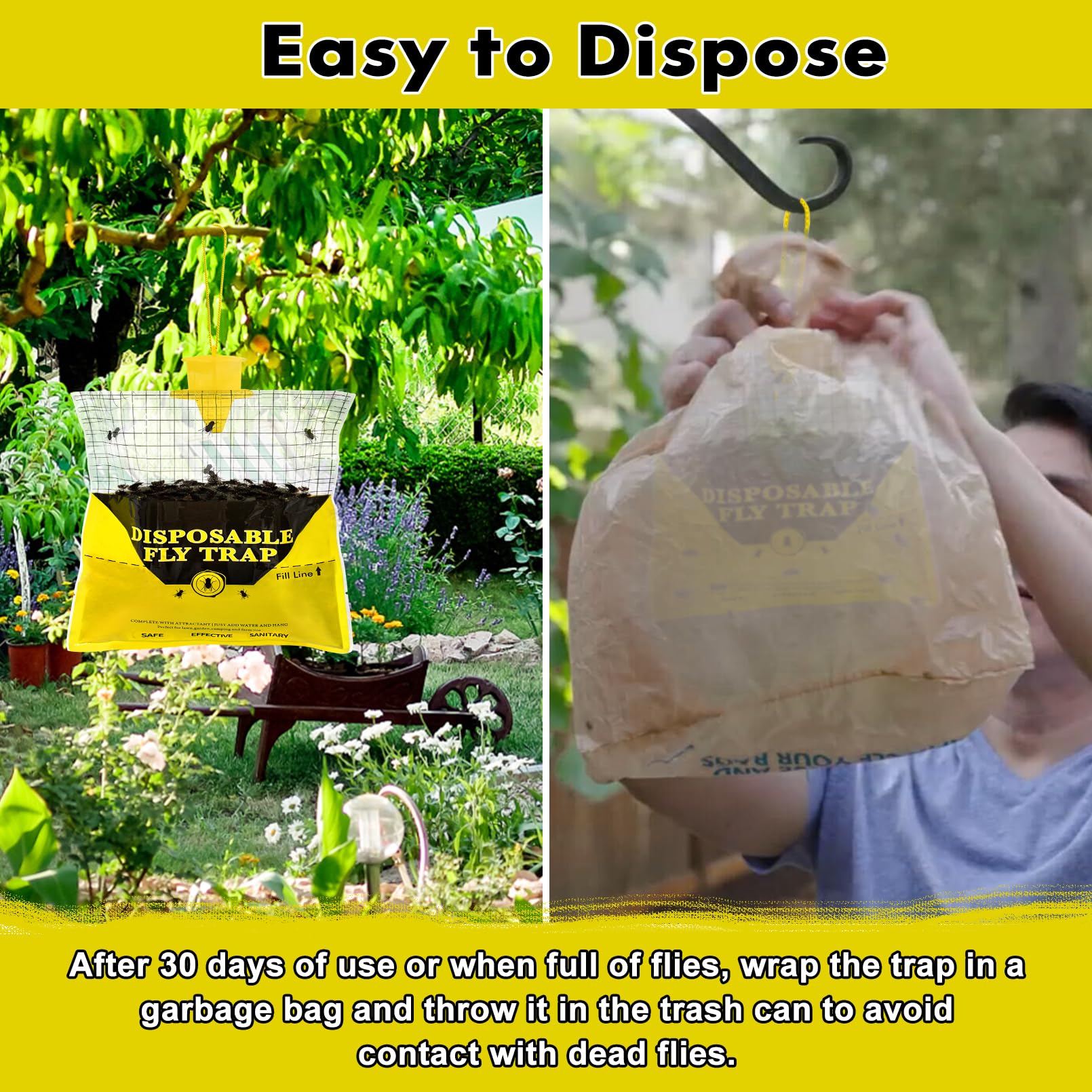 Glovv disposable fly trap bag in use outdoors