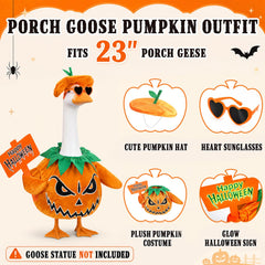 Glow-in-the-dark feature of the Halloween Goose Outfit with Happy Halloween sign