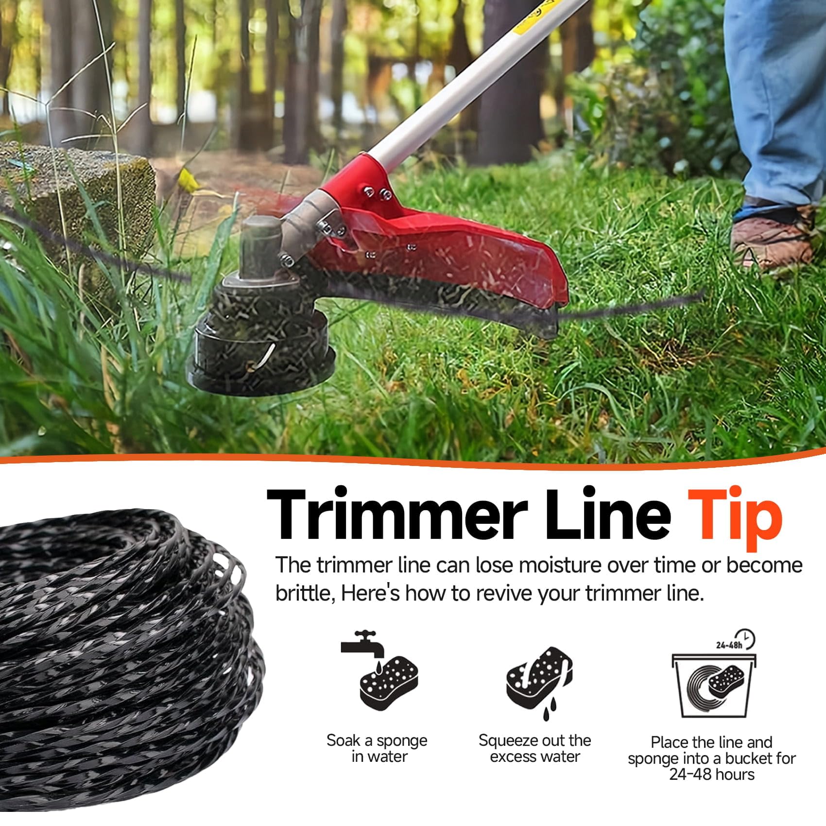 GlowGeek Twisted Trimmer Line in a garden setting