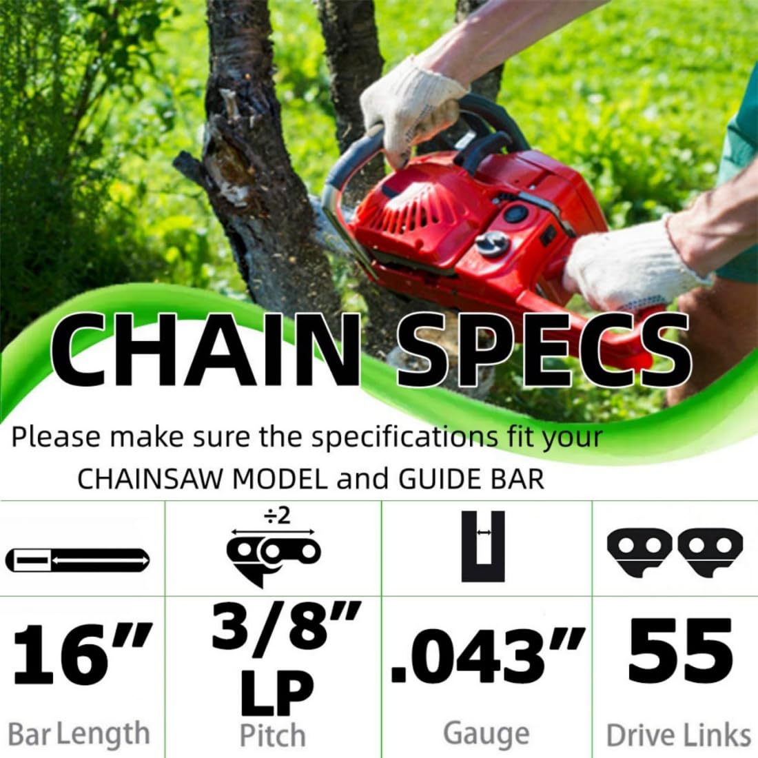 GLOWPANDA chainsaw chain side view showing gauge