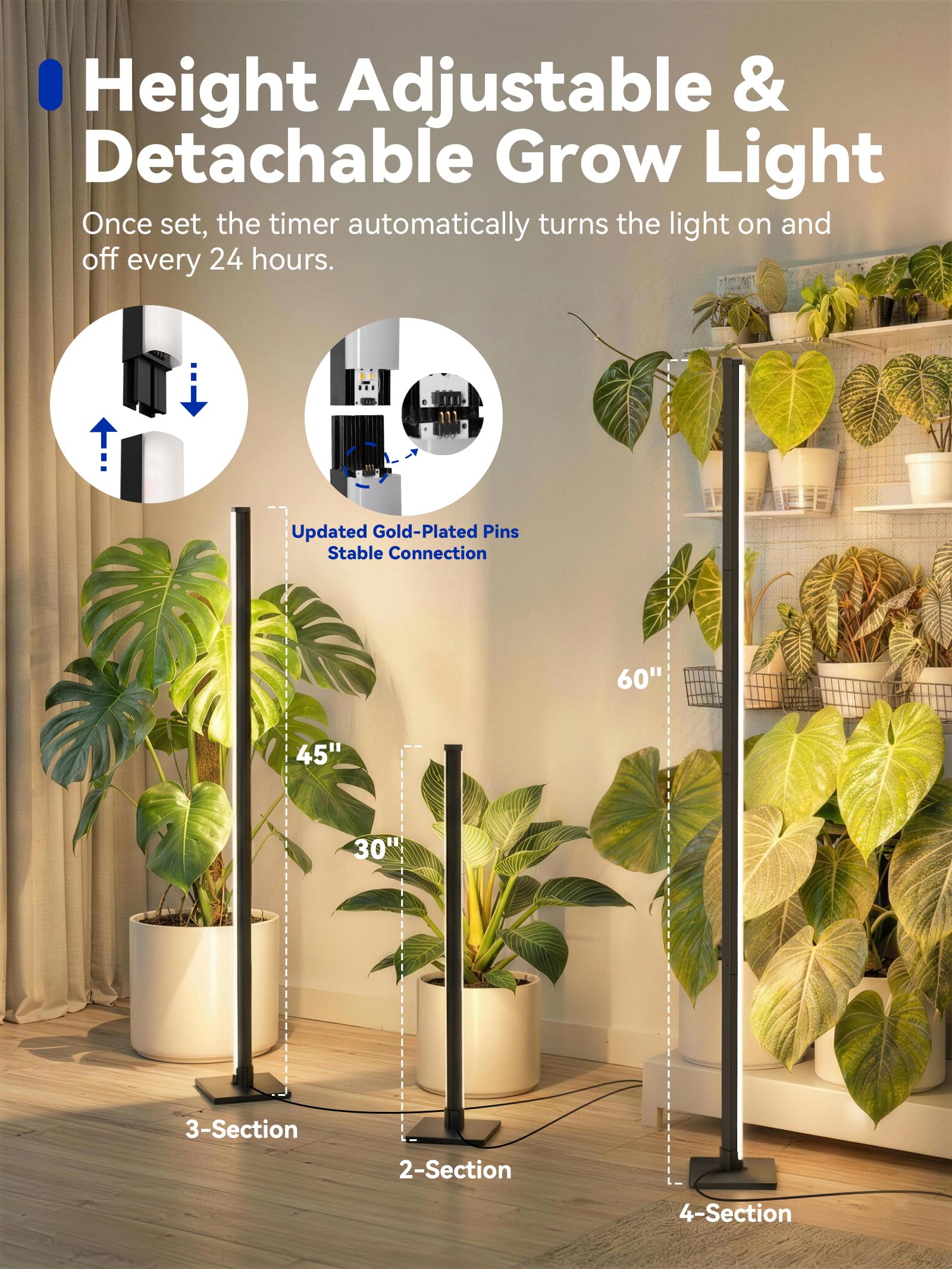 GLOWRIUM 60in grow light showcasing automatic timer function