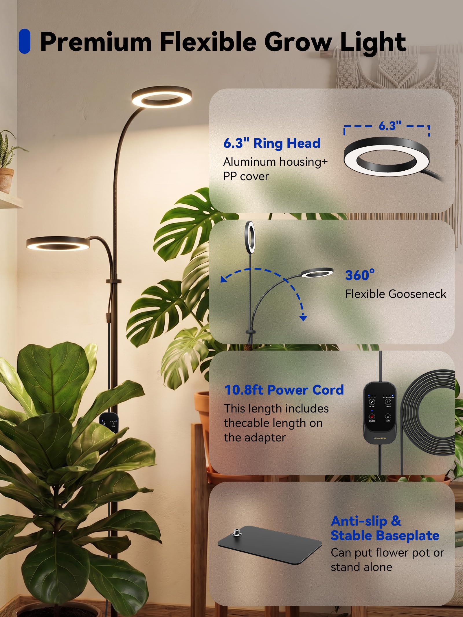 GLOWRIUM Grow Light user manual and components