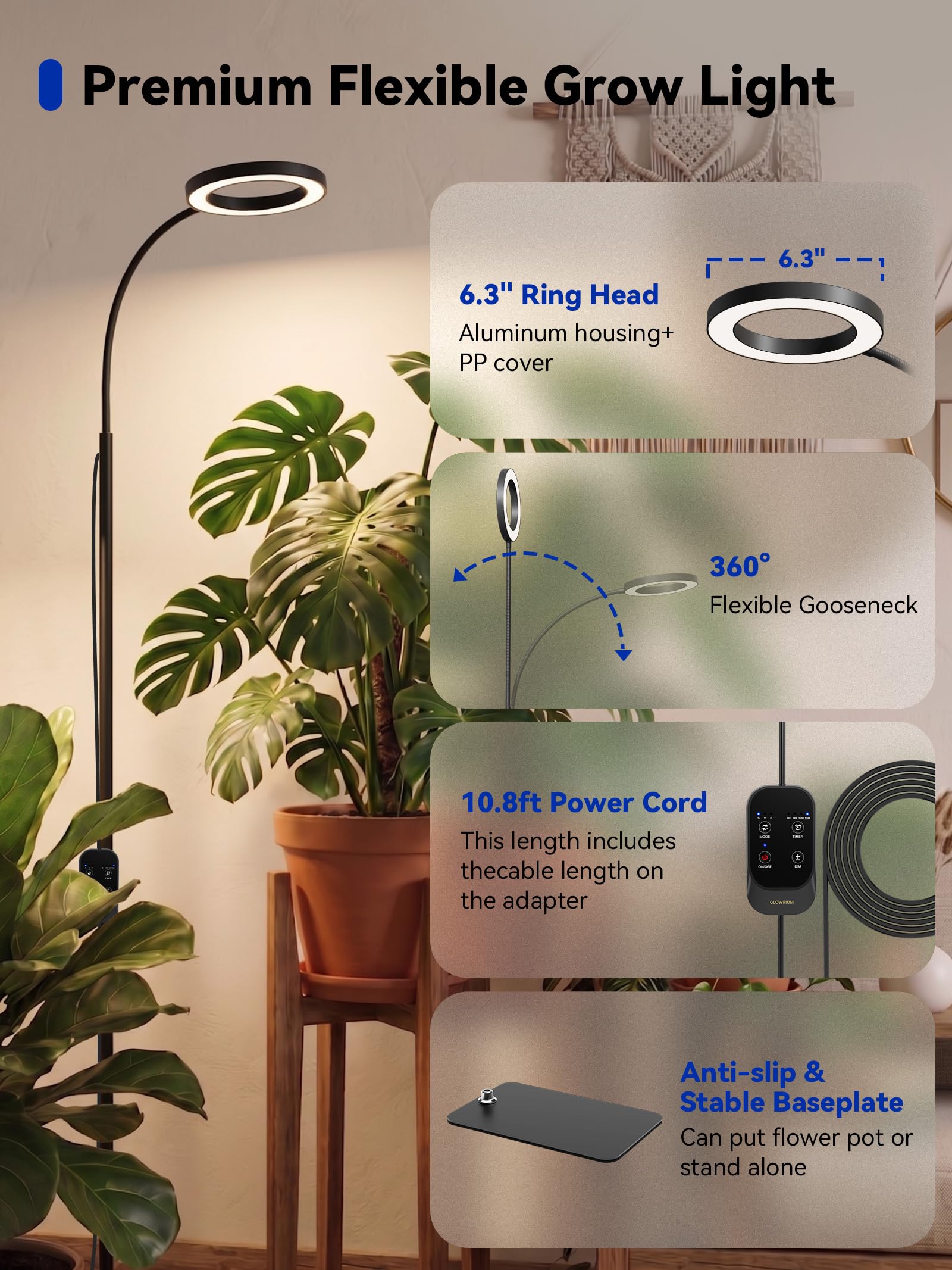 GLOWRIUM Grow Light with 13-foot power cord