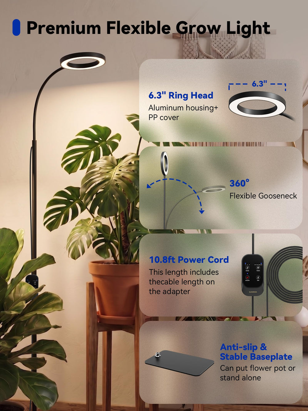 GLOWRIUM Grow Light with 13-foot power cord