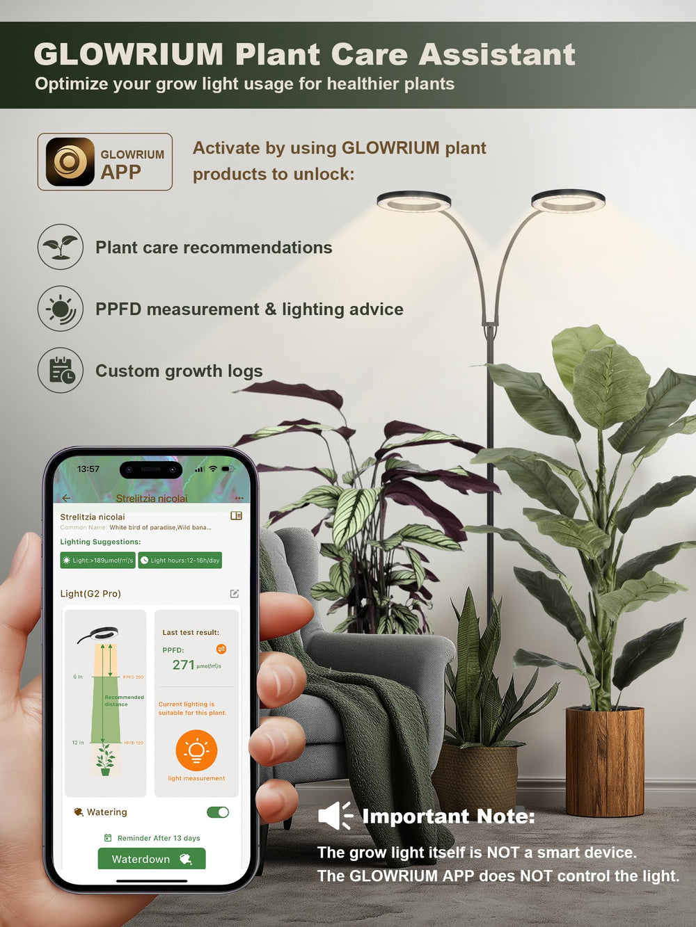 GLOWRIUM Tall Plant Grow Light complete kit with accessories