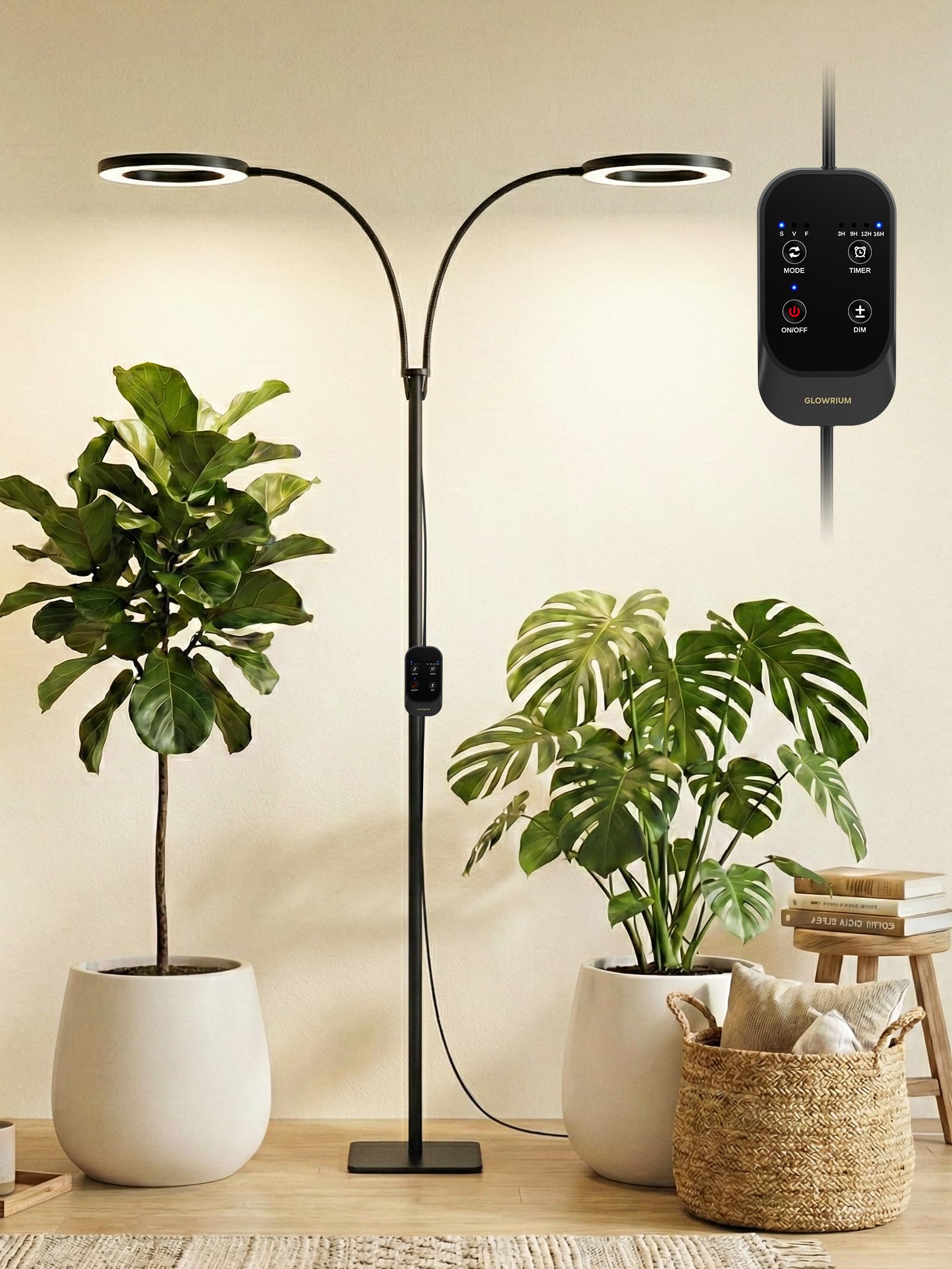 GLOWRIUM Tall Plant Grow Light dual heads front view