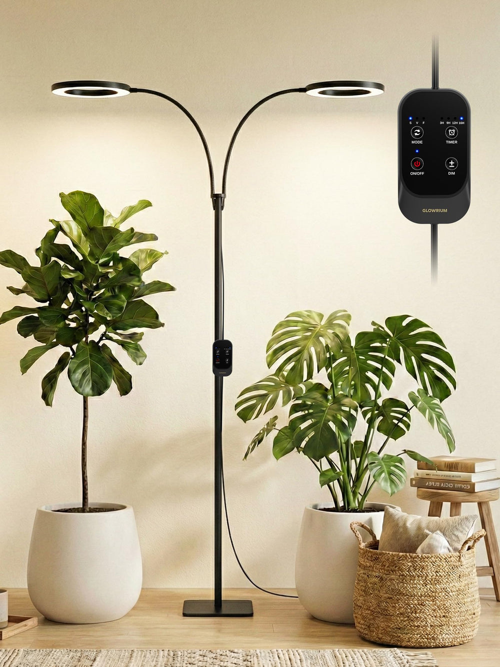GLOWRIUM Tall Plant Grow Light dual heads front view