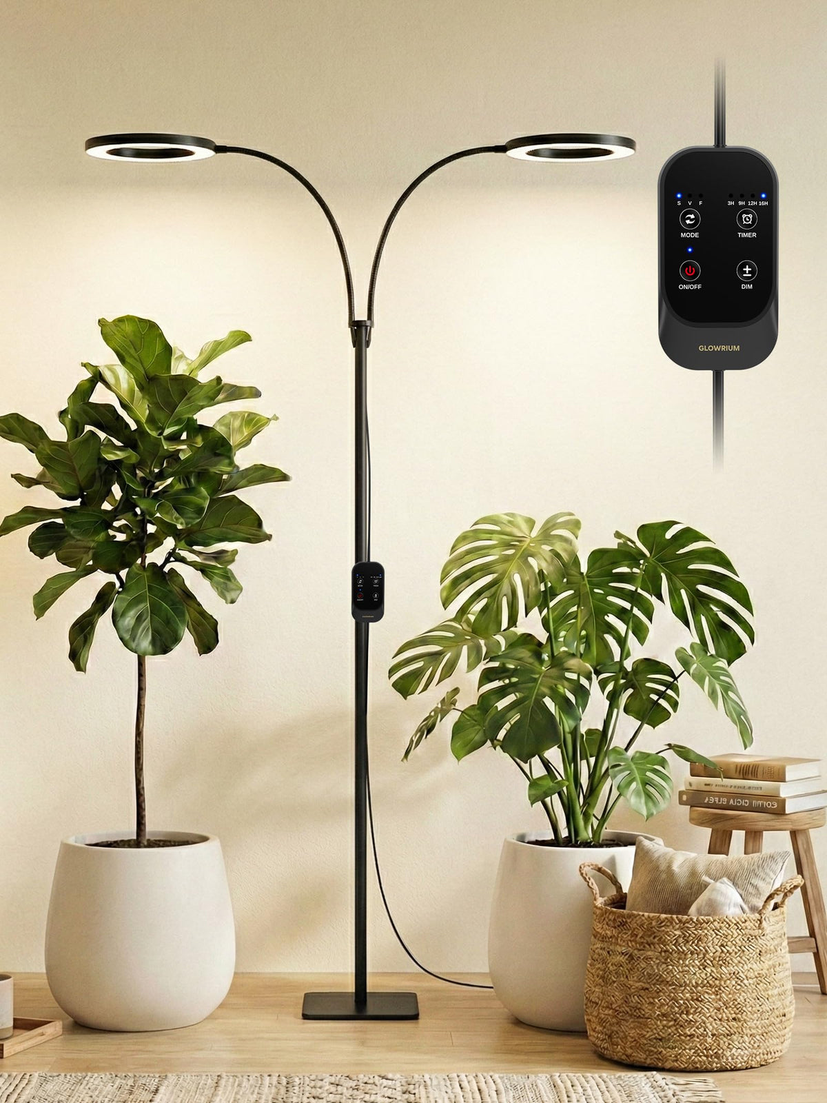 GLOWRIUM Tall Plant Grow Light dual heads front view