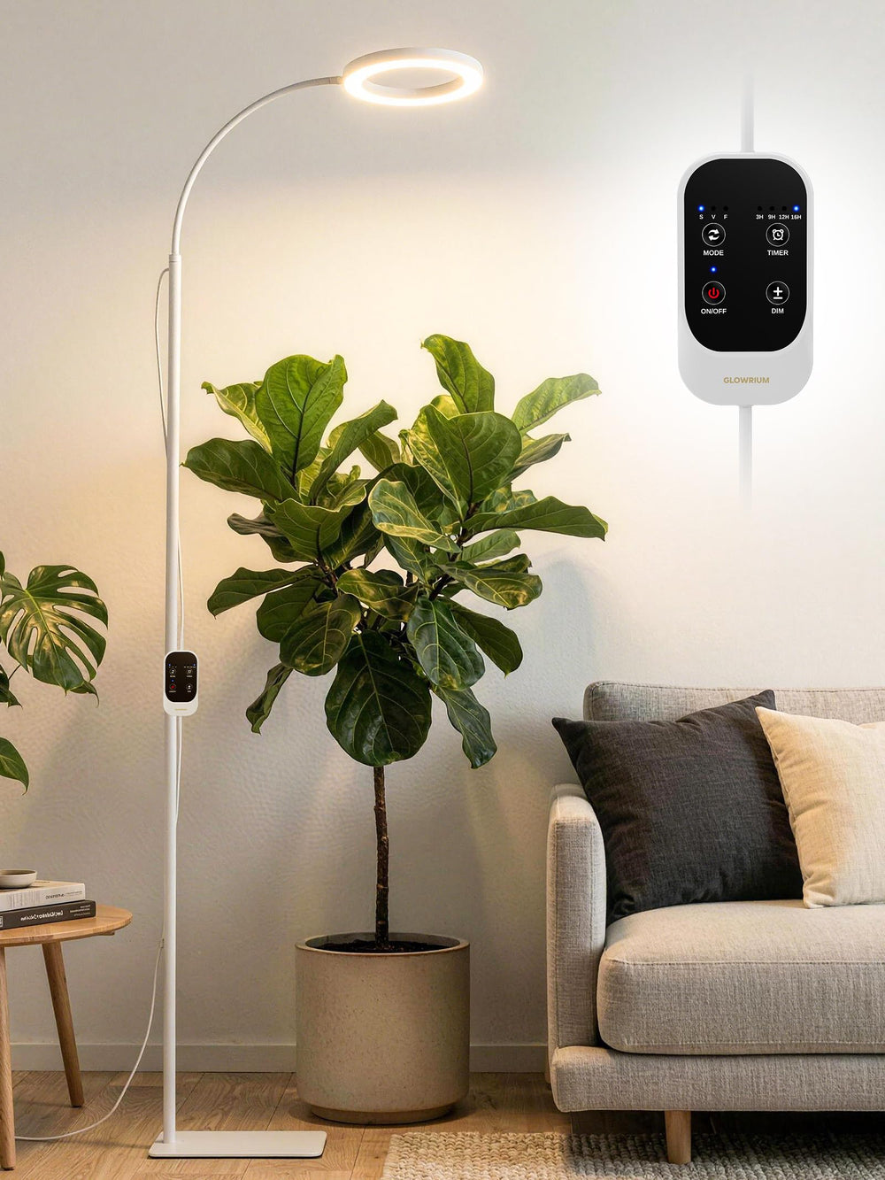 GLOWRIUM Tall Plant Grow Light full view with adjustable height