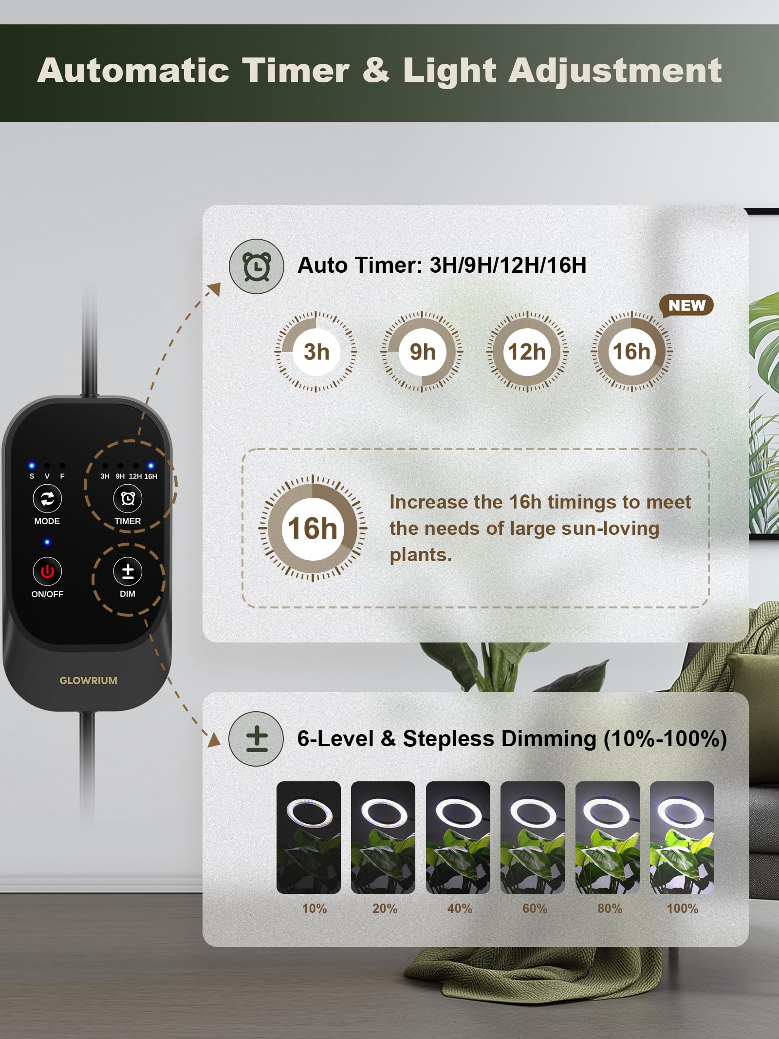 GLOWRIUM Tall Plant Grow Light with plants under illumination