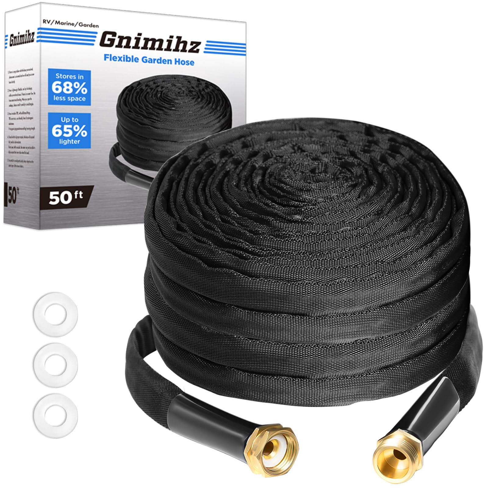 Gnimihz 50 ft Garden Hose black model front view