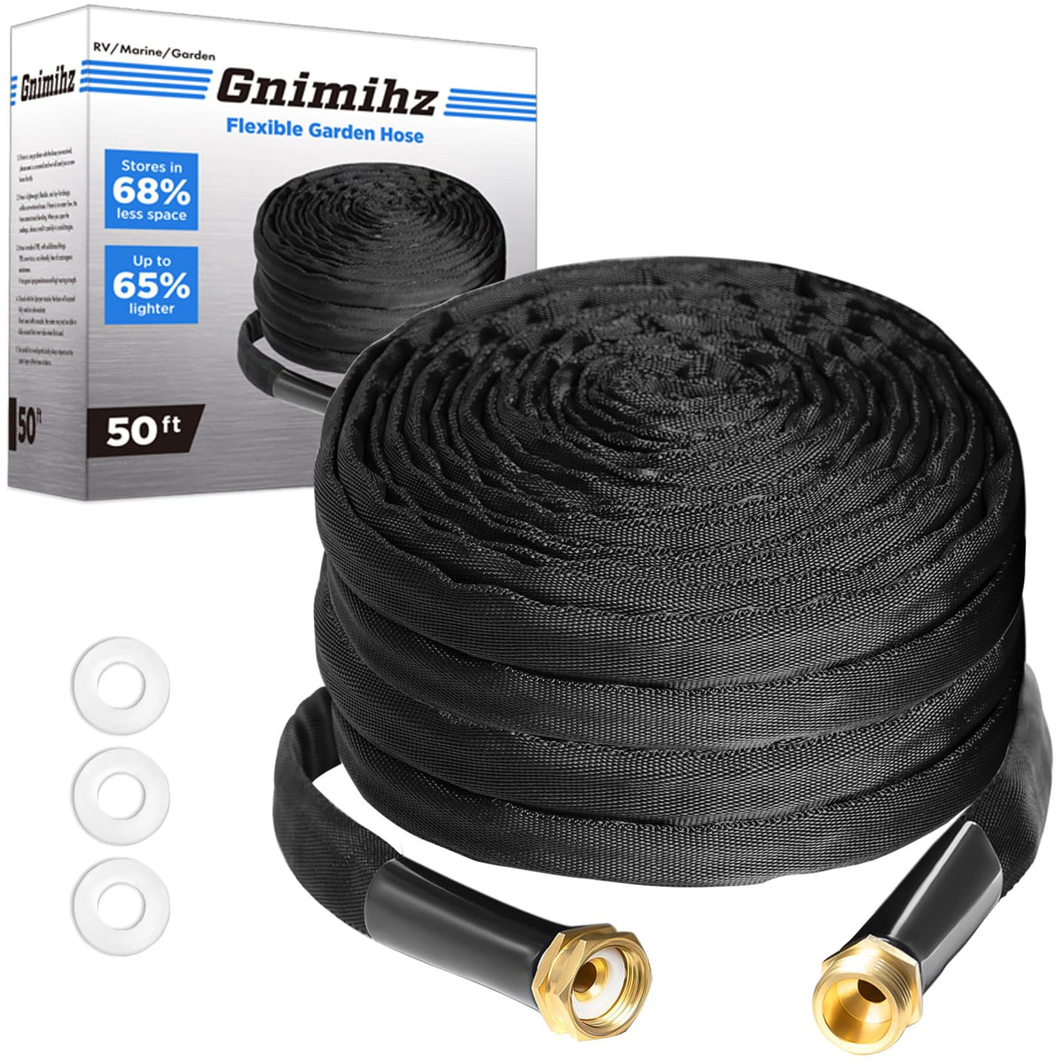 Gnimihz 50 ft Garden Hose black model front view