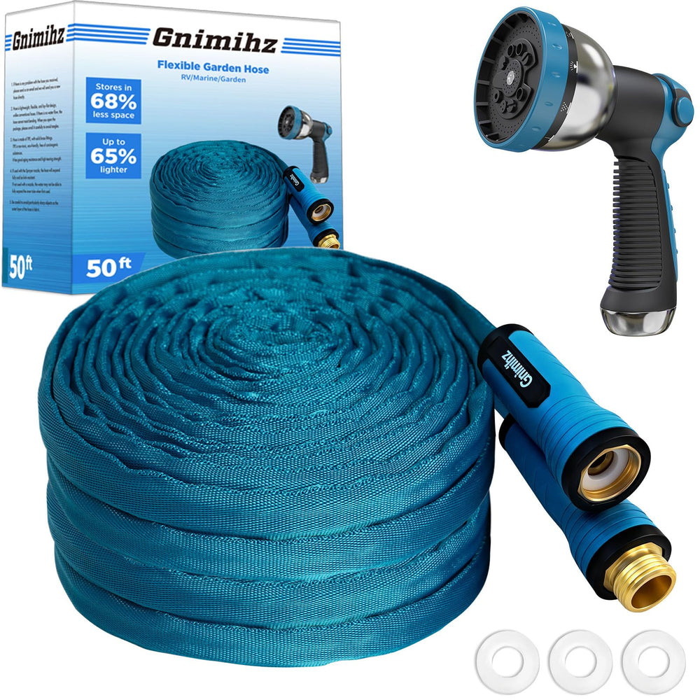 Gnimihz Garden Hose 50 ft Sea Blue with nozzle