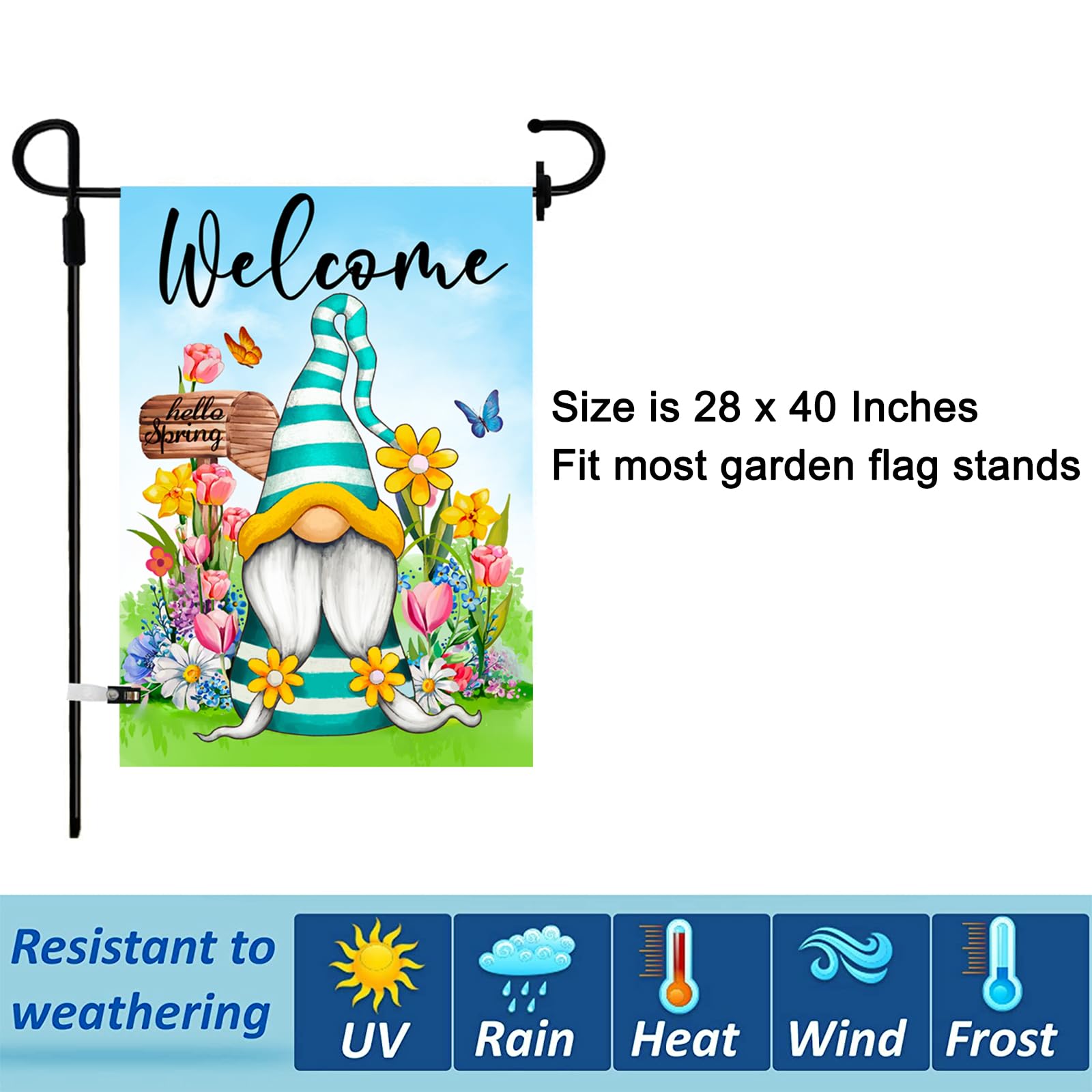 Gnome Garden Flag showing Spring design