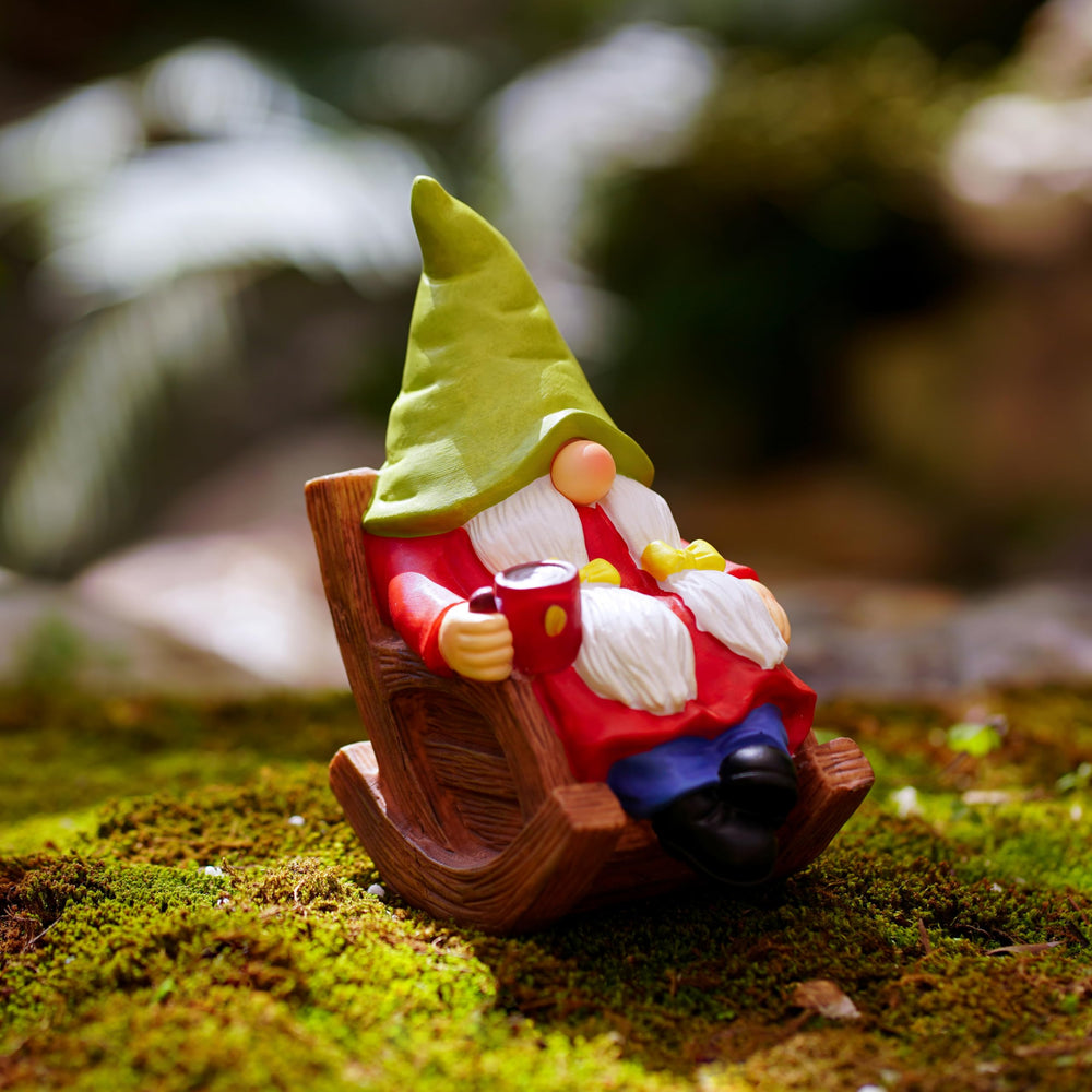 Gnome on a windowsill with indoor plants