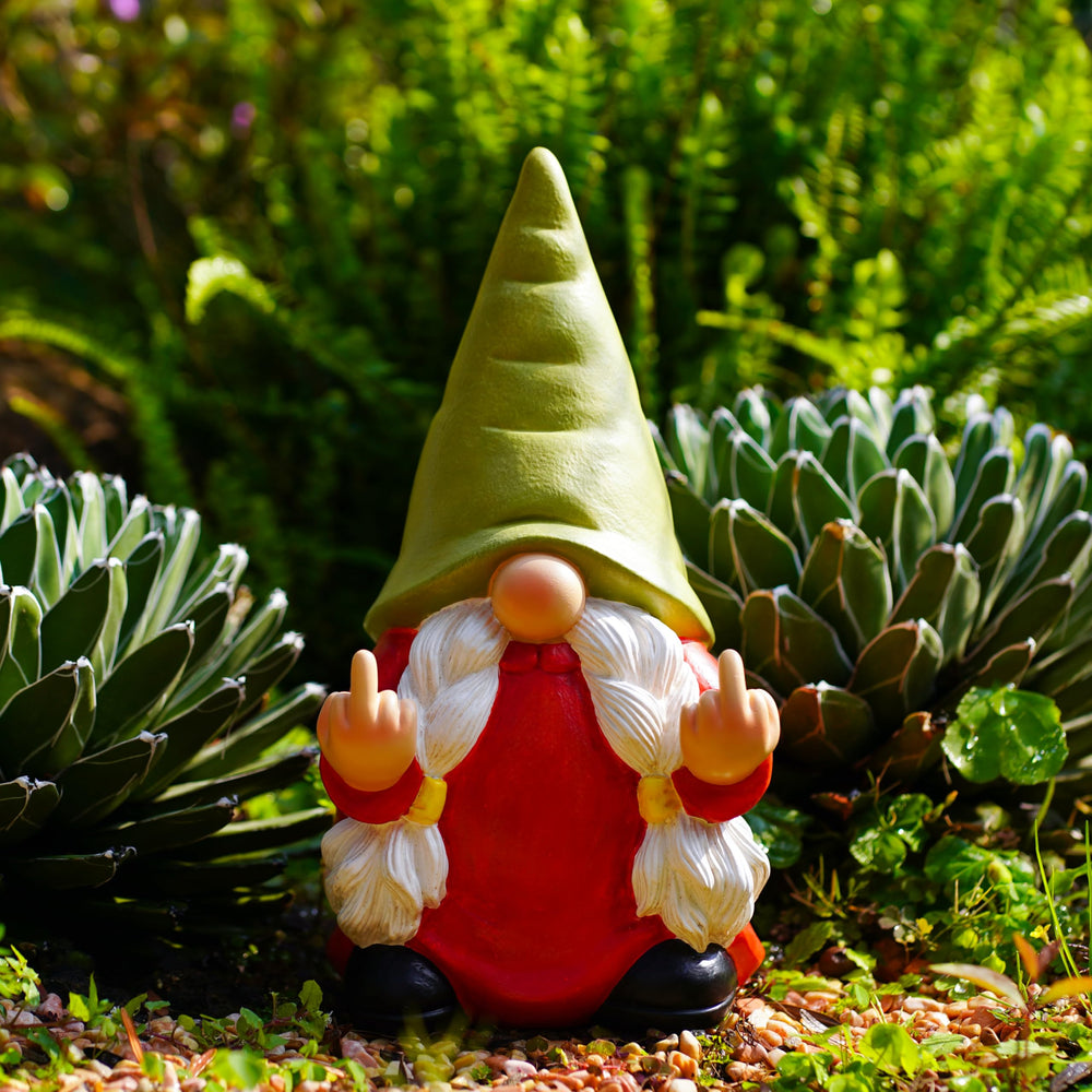 Gnome statue displayed in a garden setting