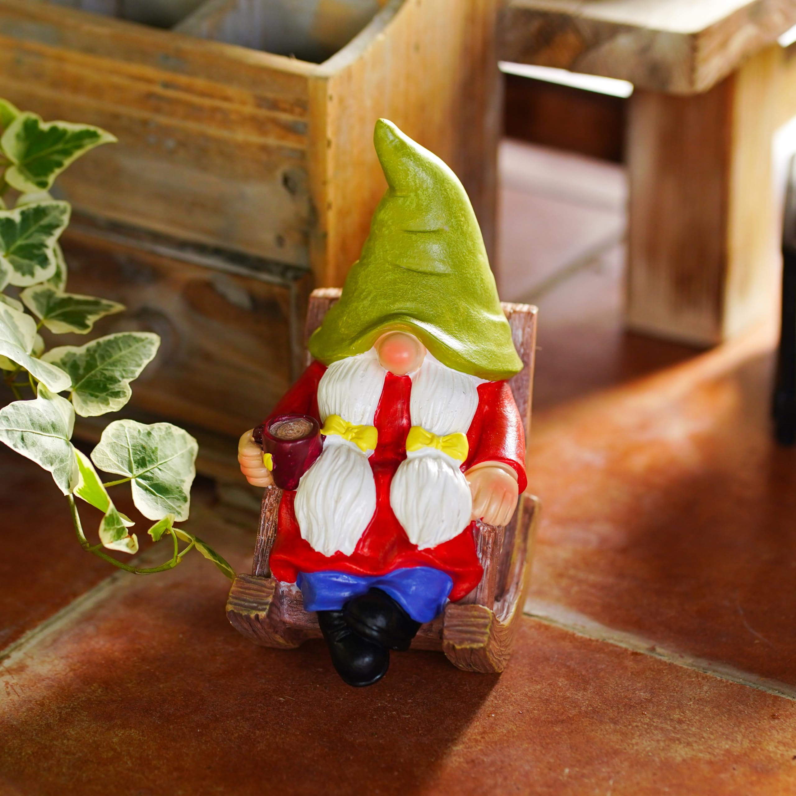 Gnome statue displayed on a shelf indoors