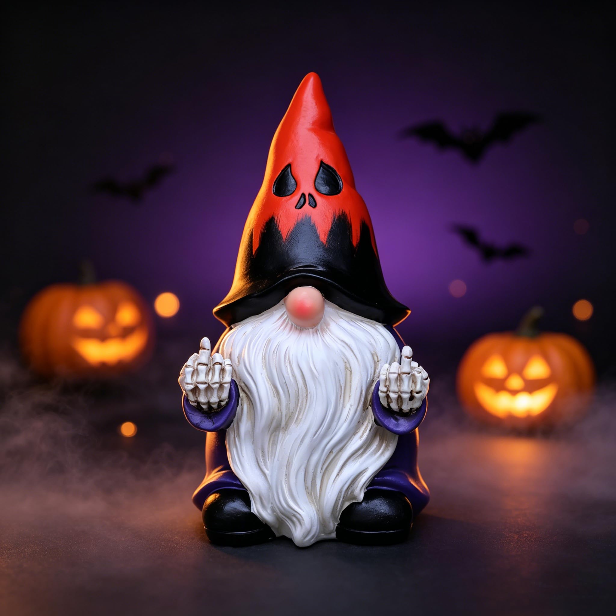Gnome statue in a Halloween party setting