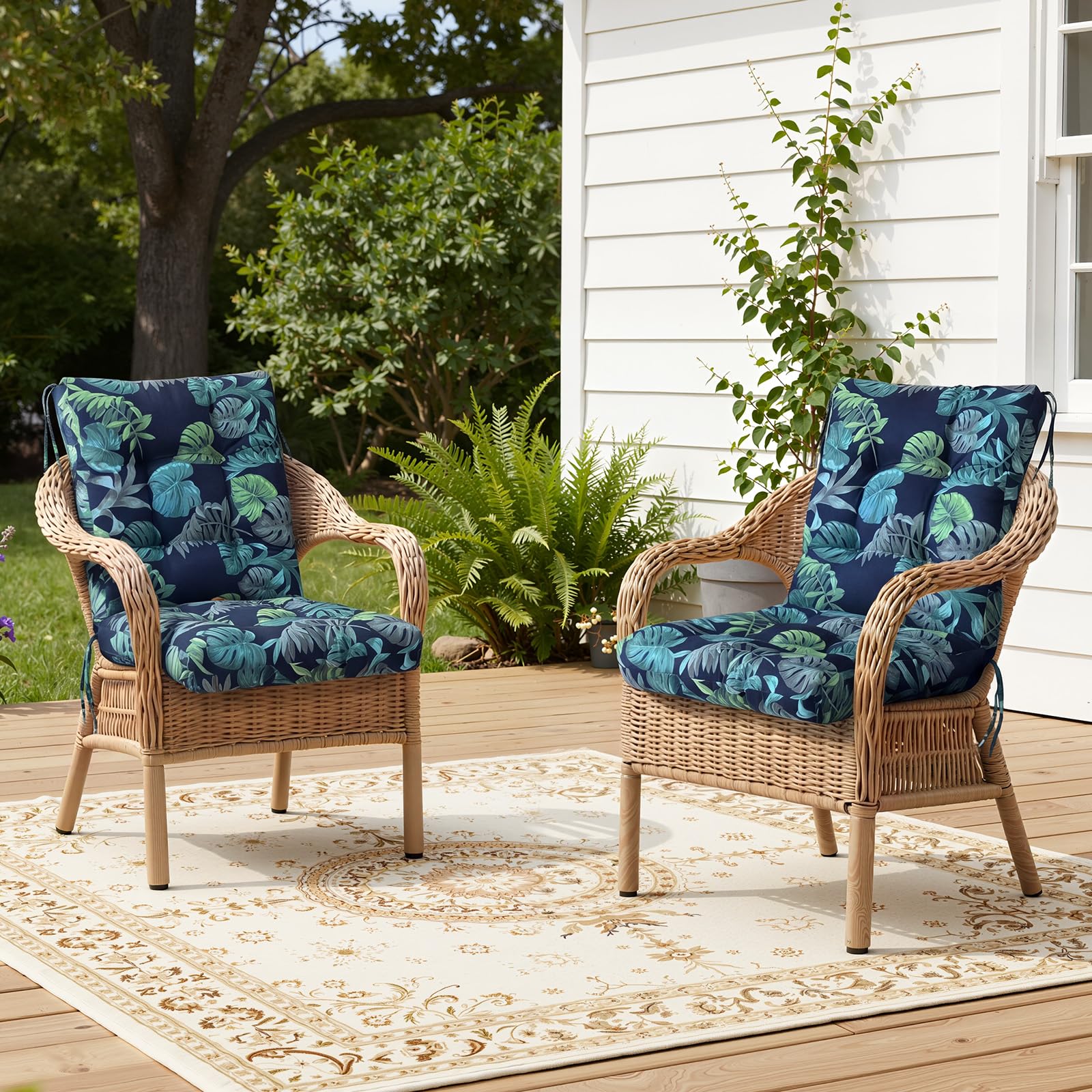 Gnostik Patio Chair Cushions Navy Floral with ties