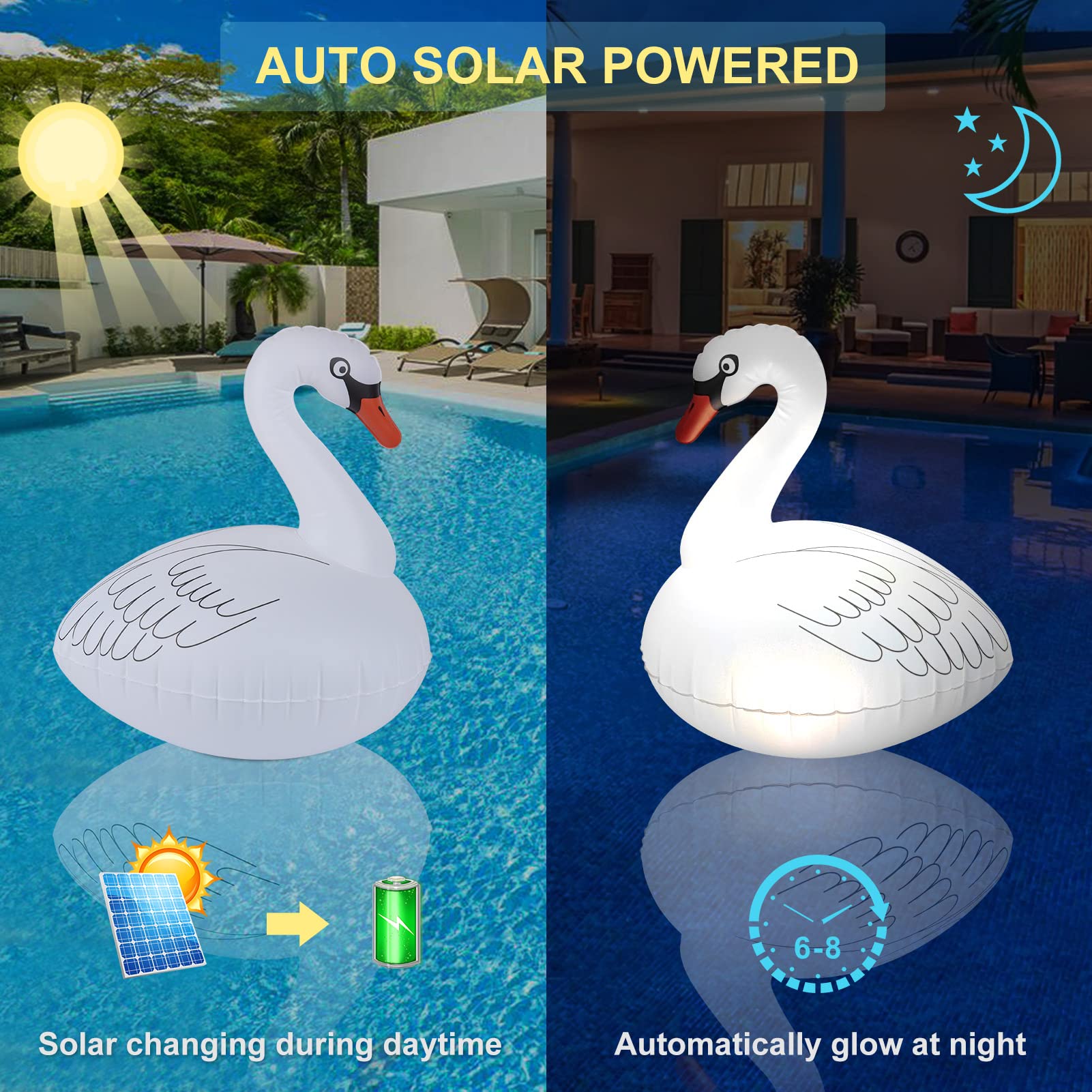 Goallim Floating Pool Lights illuminated at night