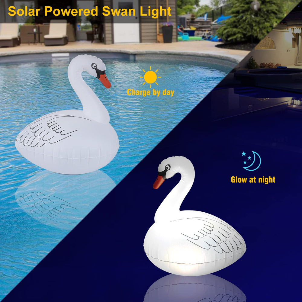 Goallim Swan Floating Pool Light illuminated at night