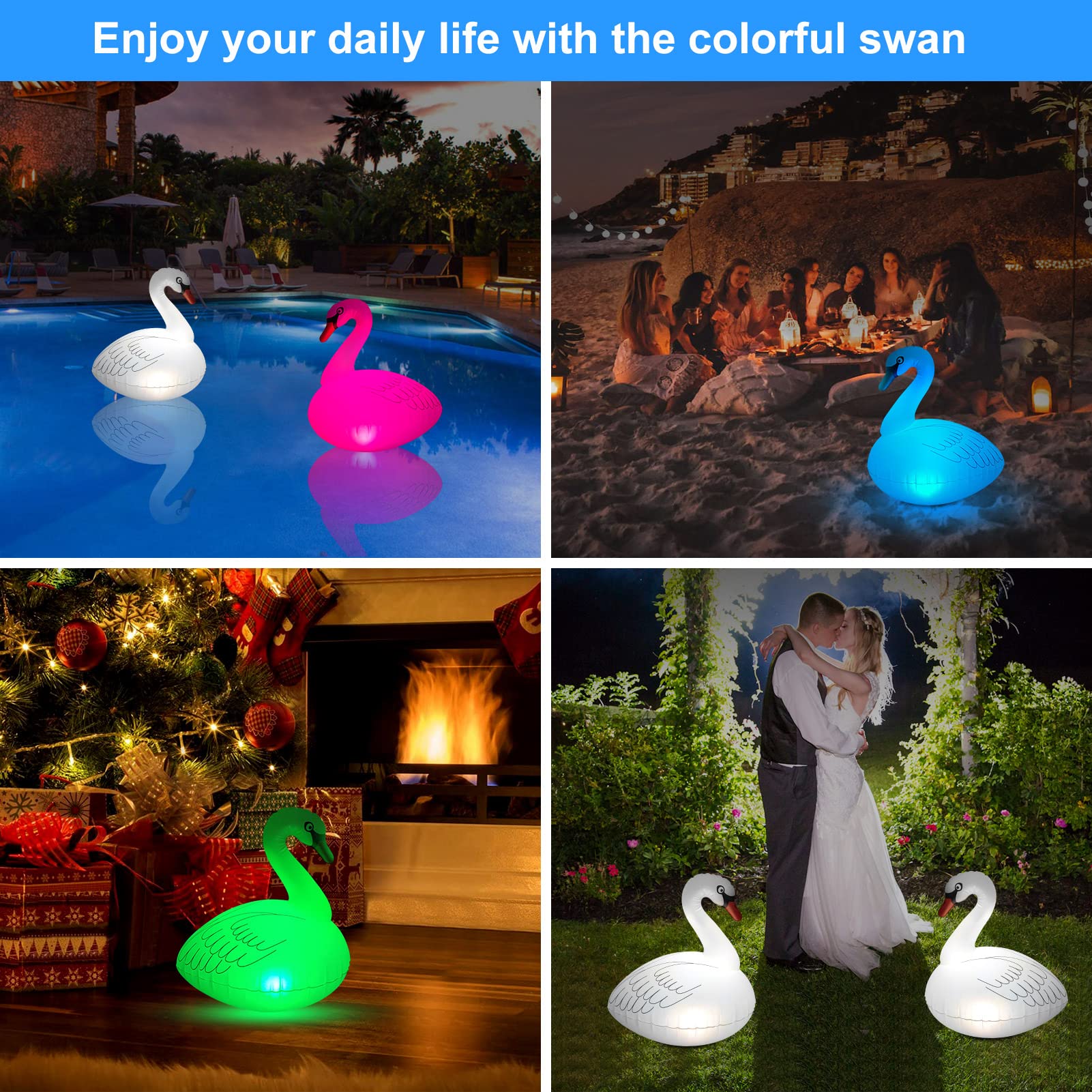 Goallim Swan Floating Pool Light in a garden setting