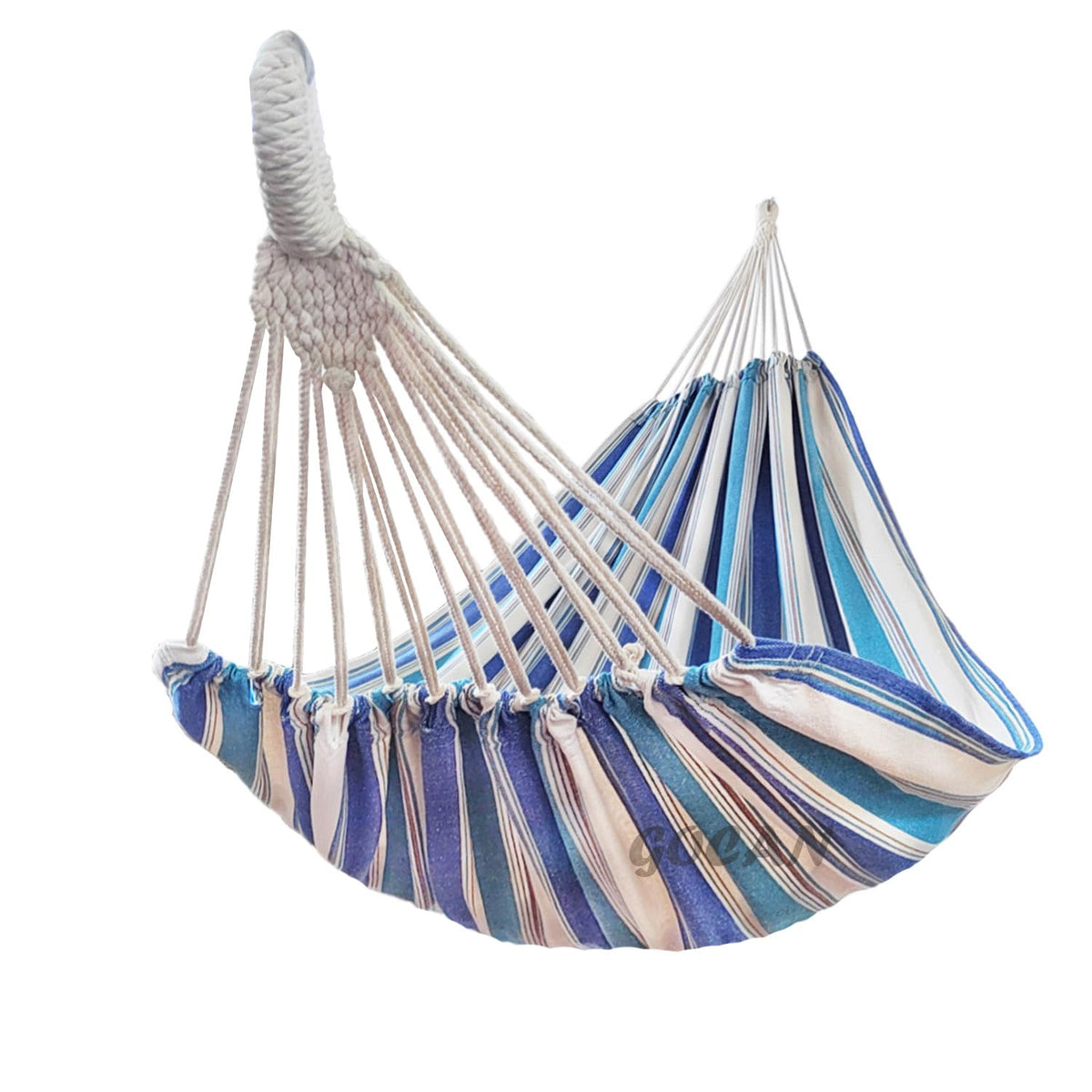 GOCAN Double Hammock blue and white with tree ropes attached