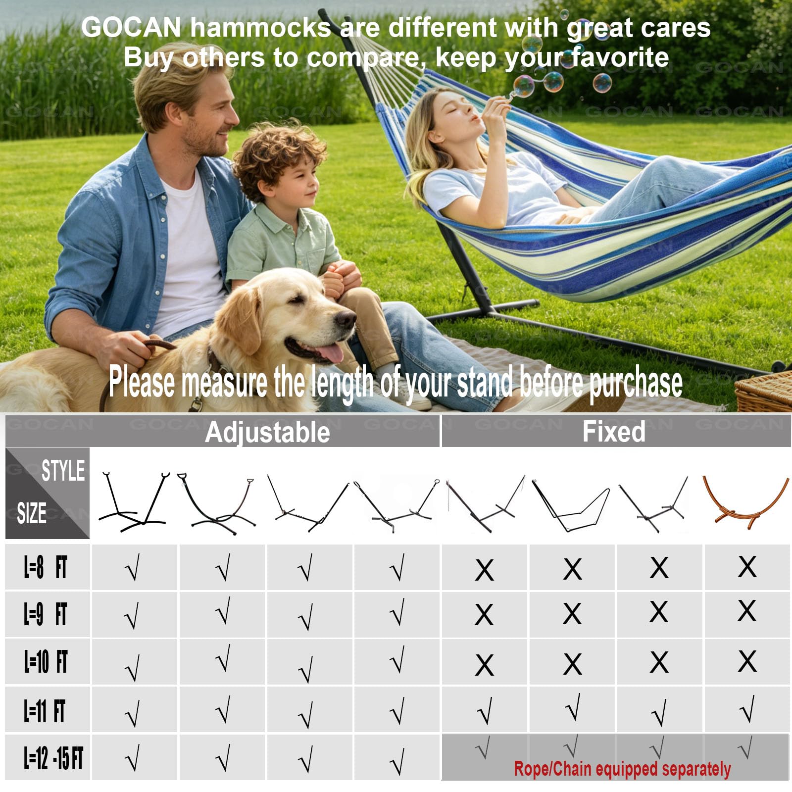 GOCAN Double Hammock dimensions showing 220 x 150 cm size