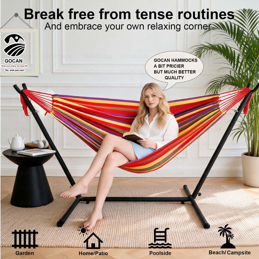 GOCAN Extra Large Double Hammock setup in backyard