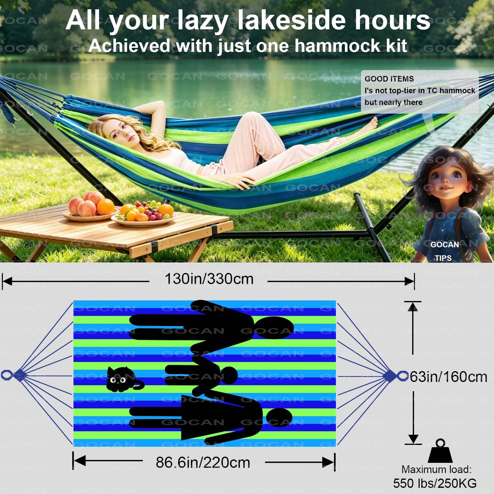 GOCAN hammock set up in a garden with trees