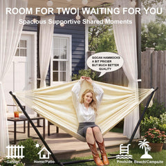 GOCAN hammock setup in garden with two people relaxing