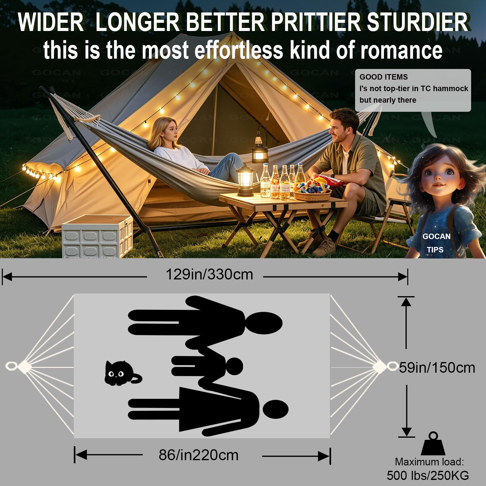 GOCAN hammock with detachable anti-tip support bars