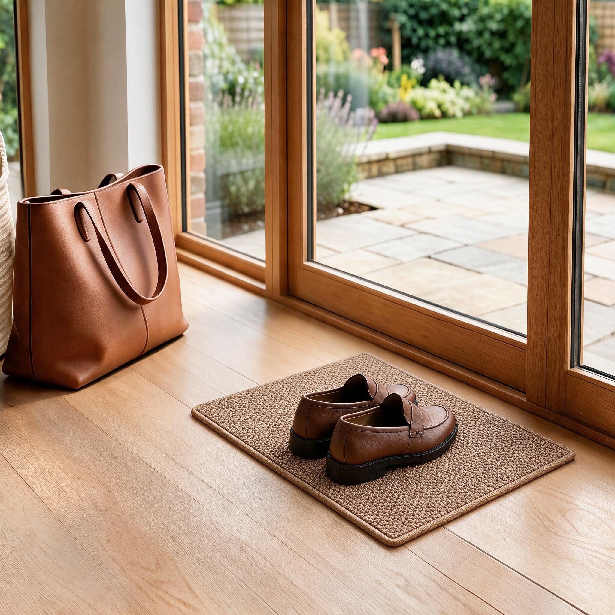 godehone 24 x 14 inches ultra thin entryway doormat brown front view