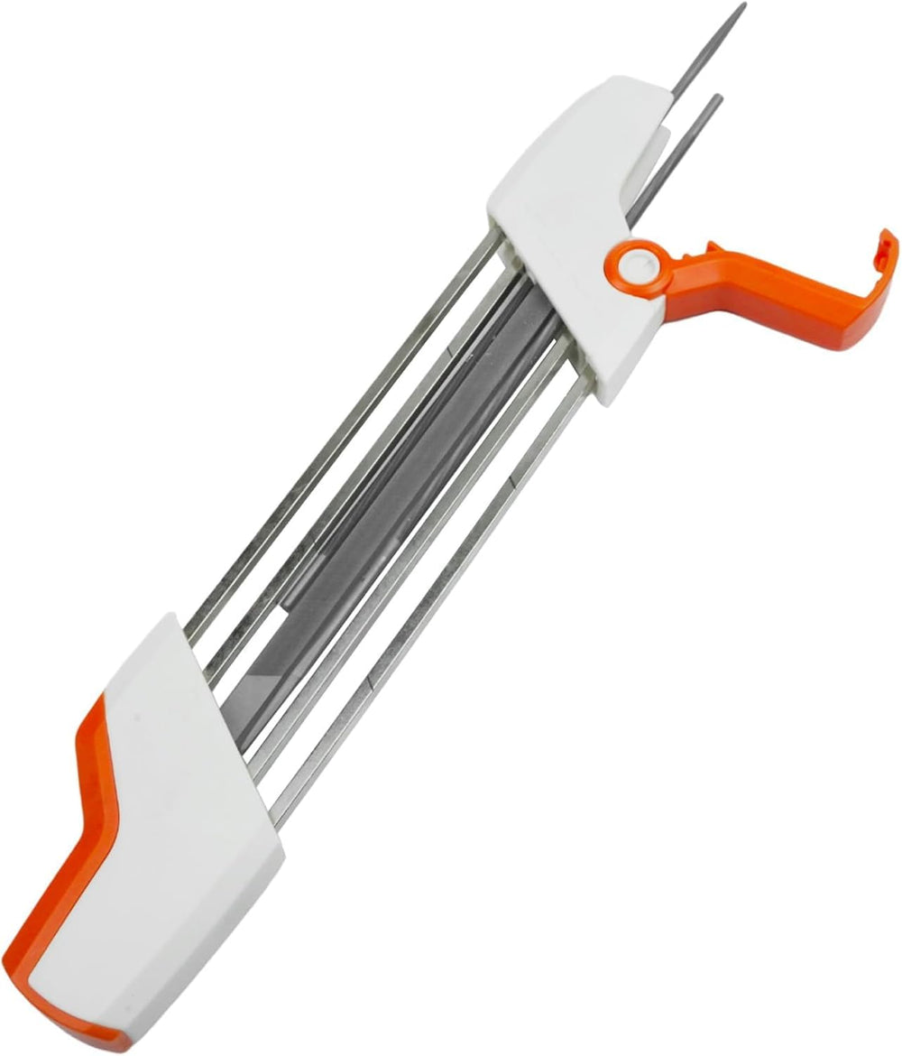 GoDrifting 2-in-1 Chainsaw Sharpener front view, white and orange design