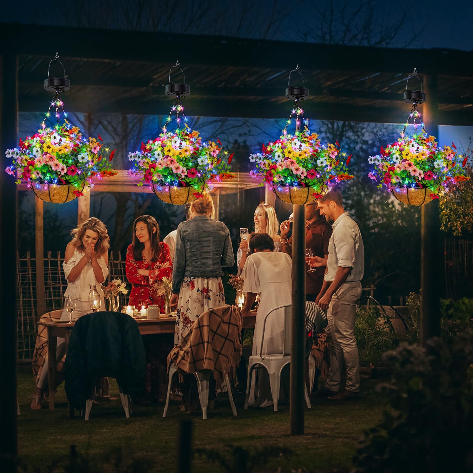 GOESWELL Hanging Flower Basket illuminated at night