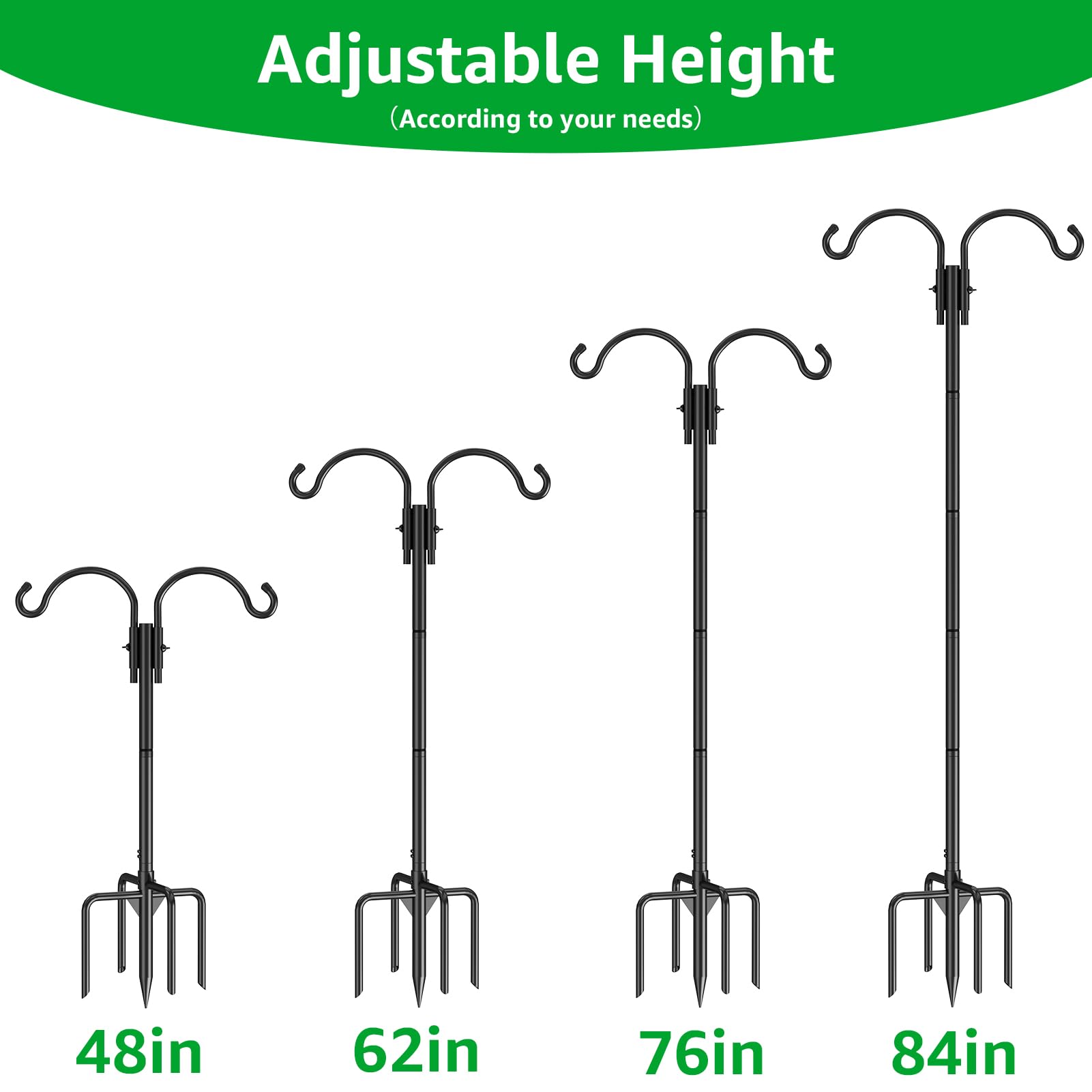 GOFORWILD Adjustable Shepherds Hook 84 Inch with bird feeder