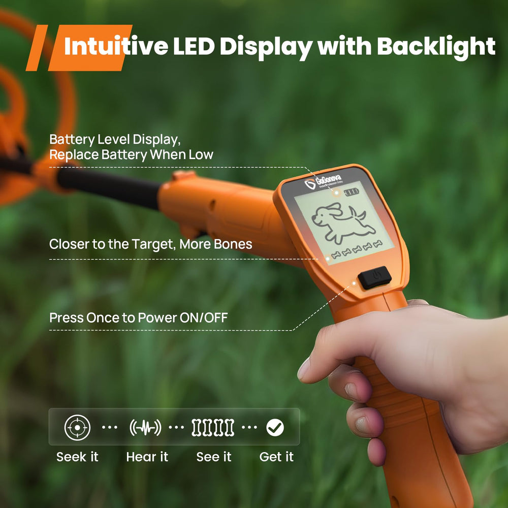 gogonova kids metal detector showing LED screen with bone patterns