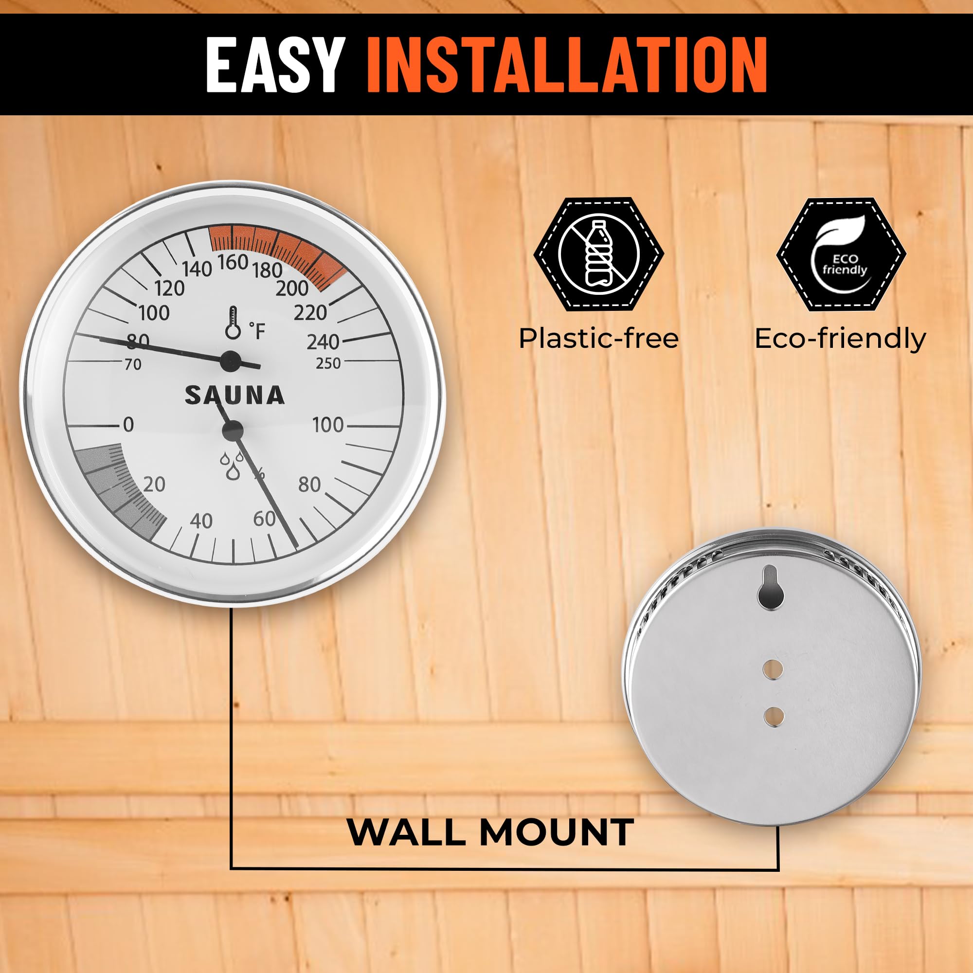 Golden Wave Thermometer and Hygrometer mounted on sauna wall