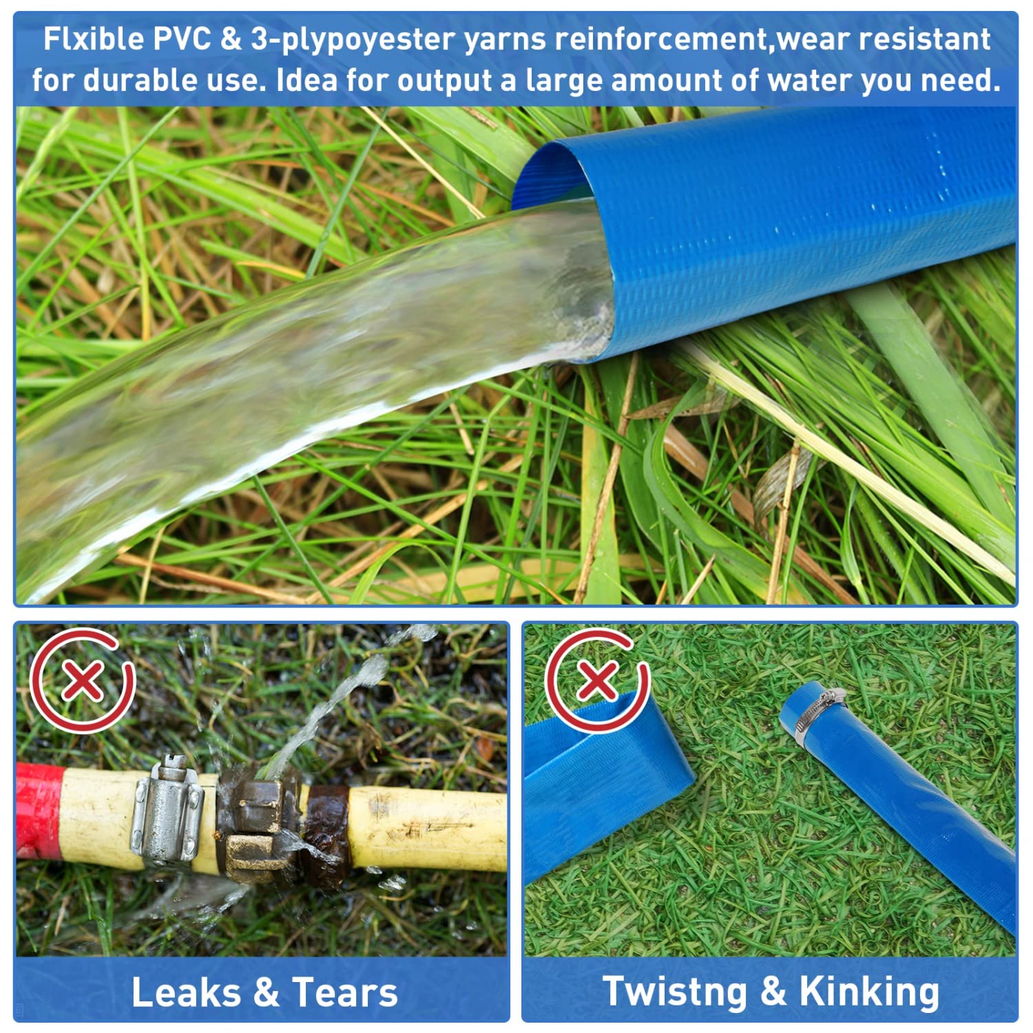 Gonioa heavy-duty backwash hose laid flat on a surface