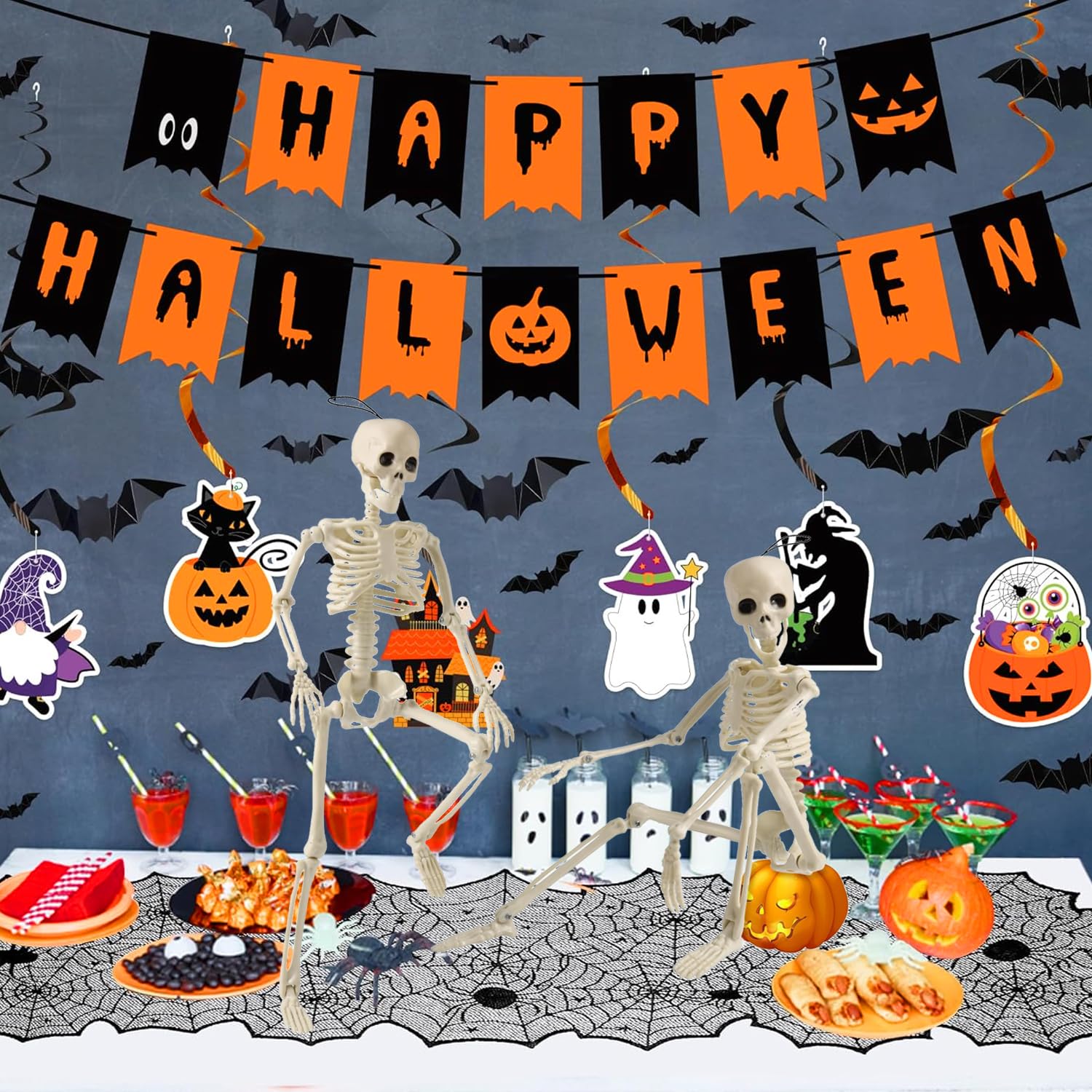 GONOSEED mini skeleton displayed with Halloween props
