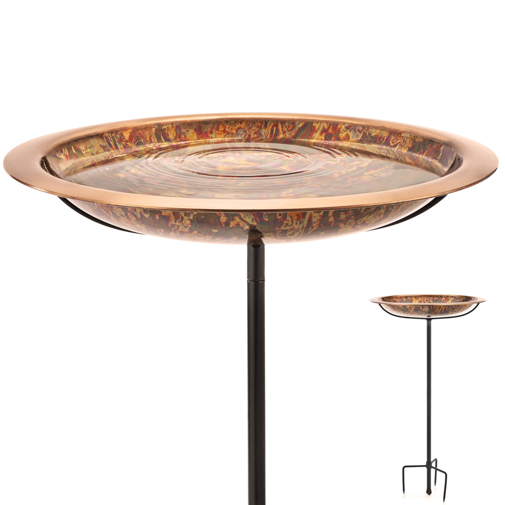 Good Directions Fired Copper Bird Bath front view on garden pole