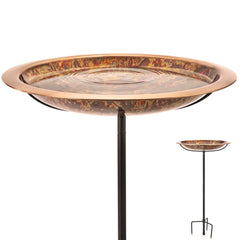 Good Directions Fired Copper Bird Bath front view on garden pole