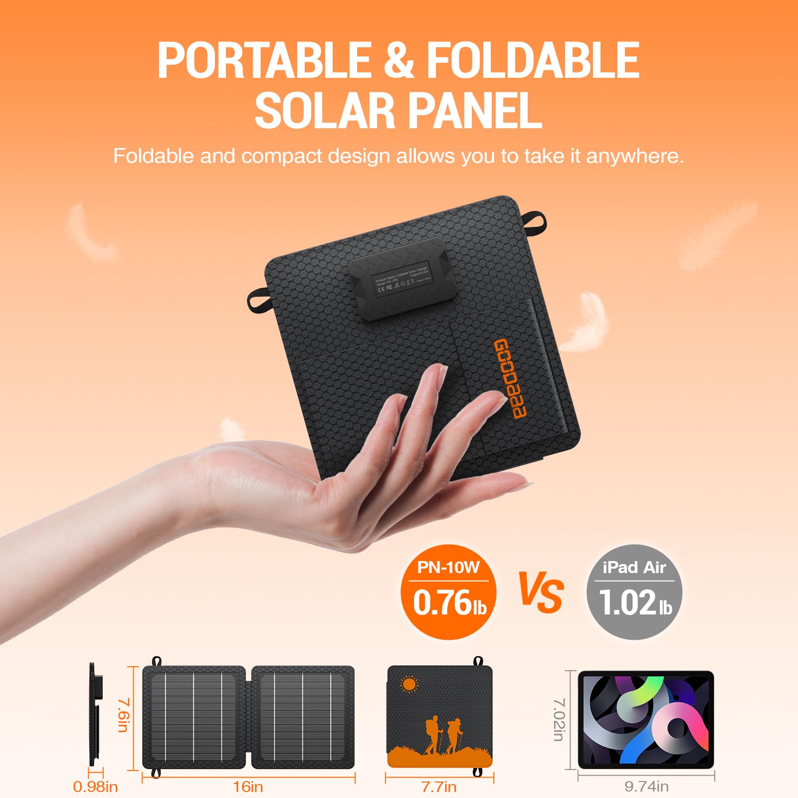 GOODaaa 10W Solar Charger unfolded showing solar cells