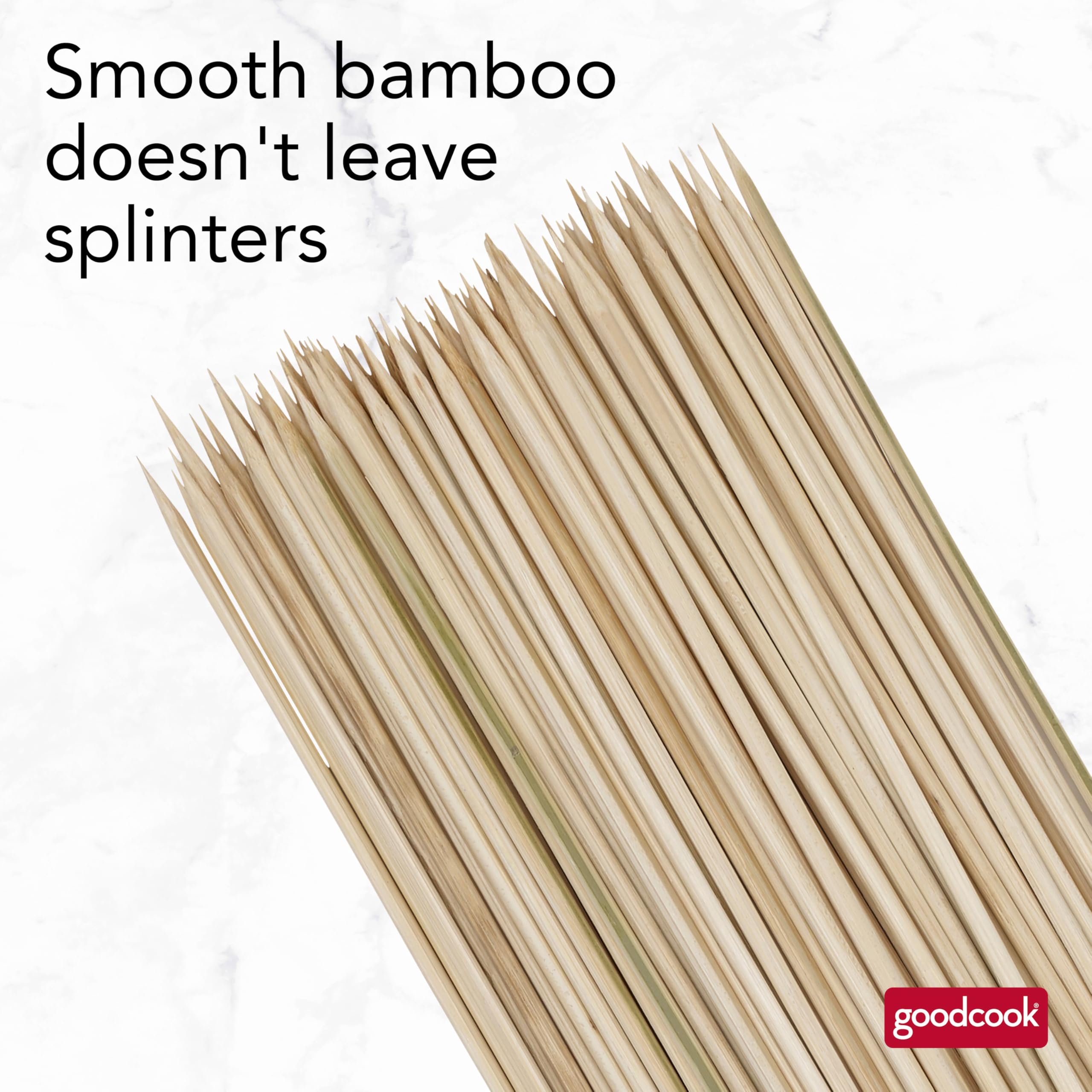 GoodCook bamboo skewers arranged with grilled kebabs