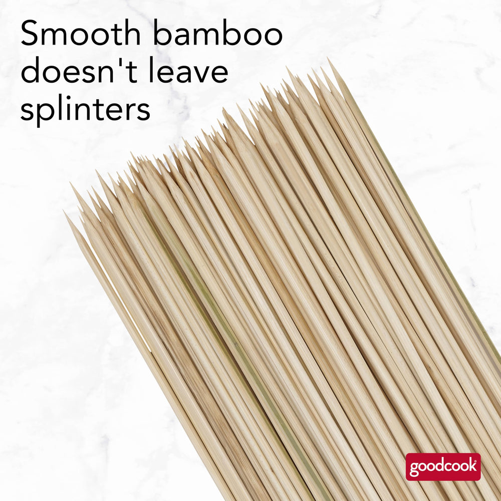GoodCook bamboo skewers arranged with grilled kebabs